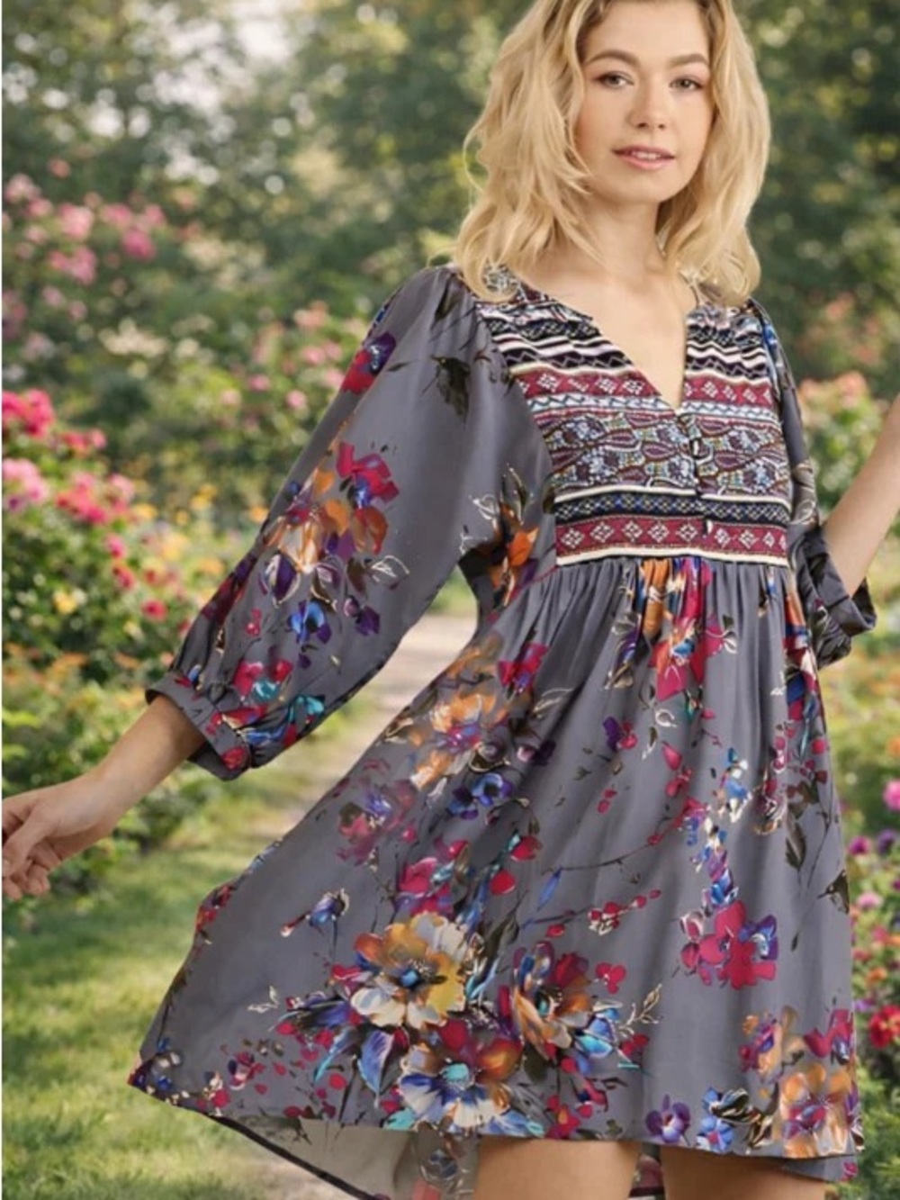 NWOT Umgee Dusty Purple Floral Embroidered Boho Mini Dress